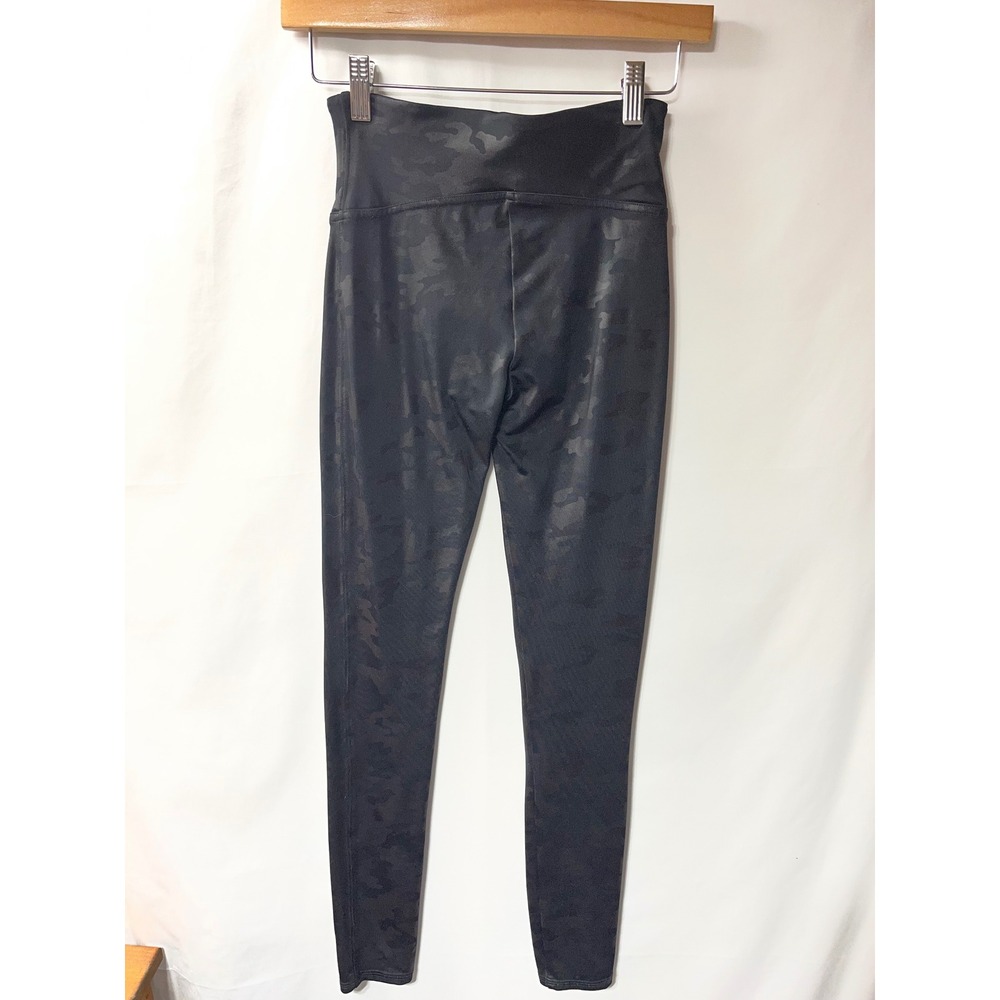 Spanx Faux Leather Camo‎ Leggings Black High Waisted Shaping Small S/P